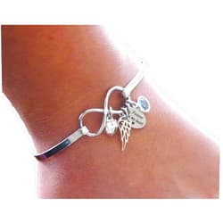Madie's Charms Memorial Bracelet - Remembrance Gifts - Sympathy Jewelry - Angel Wing Heart Charm - Forever in my heart - Birthstones - Infinity Bangle - for Eternity - Personalized - Custom - Engraved