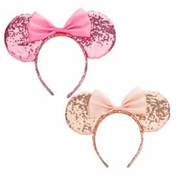 Seamoy Mouse Ears headband,2pcs Sequin Halloween Minnie Ears Headband Glitter Hairband for Princess Party Cosplay Costume Headwear Minnie&Mickey Themed Party Decorations (Gold&Pink)