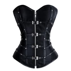 Charmian Women's Gothic Punk Satin Boned Zipper Overbust Corset Top with Buckles