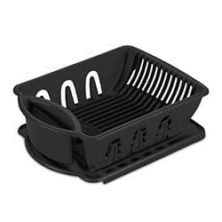 Tribello Sink Dish Drying Rack, Heavy Duty Hard Plastic Drying Rack, Dish Drainer for Kitchen Counter with Drainboard Set, with Silverware Holder - 18 x 13 x 6 (Black) - Made in USA
