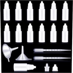 Uiifan 12 Pcs Plastic Squeezable Dropper Bottle Small Empty Liquid Dropper with Screw Cap Portable Eye Dropper Bottle with 2 Funnels 2 Droppers for Eye Drops Oils Saline Essence (White,10ml)