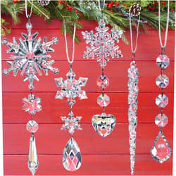 Jishi 21pcs Crystal Christmas Ornaments for Christmas Tree Decorations, Hanging Crystals Acrylic Snowflake Icicle Ornaments Set w/Drop Pendants for Winter Wonderland, Holiday Home Decor Party Supplies