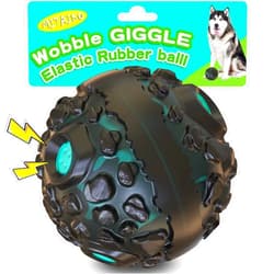 MITAIKO Dog Toy Ball for Aggressive Chewers, Interactive Fetch Dog Ball with Fun Squeaky Wobble Giggle Sound, Durable for Small Medium Large Dogs, Non-Toxic Rubber Pet Chew Toys, Black & Lake Blue