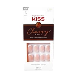 KISS Classy Nails, Press-On Nails, Nail glue included, Exclusive Only', Light White, Short Size, Oval Shape, Includes 28 Nails, 2G Glue, 1 Manicure Stick, 1 Mini File