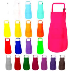 ZLEVEAYN 20 Pcs Kids Apron Set Adjustable Children Art Aprons with 2 Pockets for Girls Painting Cooking Baking (20 Color, L)