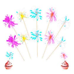 Psyqtsuary 10 PCS Cupcake Toppers Happy Birthday Cupcake Decorations Foil Firework Cup Cake Topper Sticks Cupcake Food Picks for Rain Silk Prom Party Supplies Wedding Ceremony Cake Decor (Multicolored)