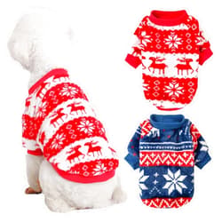 Kyaringtso Dog Sweater, 2 Pack Dog Sweaters for Small Dogs, Dog Clothes for Small Dogs Girl Boy, Ultra Soft and Warm Puppy Sweater Dog Coat for Winter Christmas (X-Small, Xmas Red+Xmas Blue)