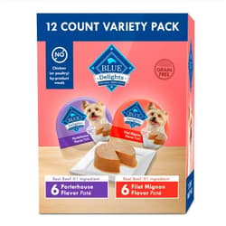 Blue Buffalo Delights Natural Adult Small Breed Wet Dog Food Variety Pack, Made with Natural Ingredients, Filet Mignon Flavor Paté & Porterhouse Flavor Paté, 3.5-oz. Cups (12 Count, 6 of Each)