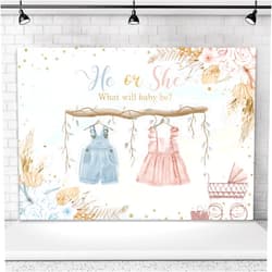Omifly Gender Reveal 7Wx5H Backdrop for Photography Baby Shower He Or She Pink Blue Watercolor Floral Cute Golden Dots Background Party Decorations Cake Table Banner Decor Photo Booth Studio Props