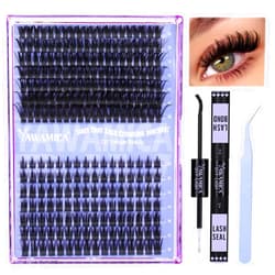 Yawamica Lash Clusters Eyelash Extension Kit Wispy Individual Lashes 2 Styles Mixed DIY Lash Extension Kit 10-18mm Eyelash Clusters Kit with Bond and Seal and Lash Application for DIY Lash at Home