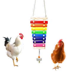 Vehomy Chicken Xylophone Toy for Hens Suspensible Wood Xylophone Toy with 8 Metal Keys Chicken Coop Pecking Toy with Grinding Stone (Rainbow Color)