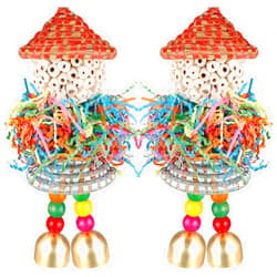 BBjinronjy Conure Toys, Bird Toys Parrot Foraging Shredder Hanging Toys Sola Balls with Bell for Small Parrots Parakeets Cockatiel Conures Love Birds Budgie Cage Toy (Hat Girl M)