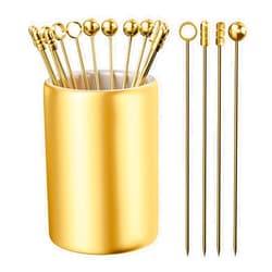 THECOSKY Metal Cocktail Picks 16Pack+Holder Kit, 304 Stainless Steel Cocktail Toothpicks, Reusable Cocktail Skewers, Garnish Picks Bloody Mary Skewers, Metal Martini Picks for Olives Appetizers Fruit