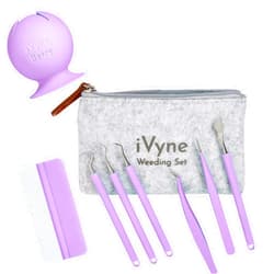 iVyne (8pcs) Premium Vinyl Weeding Tool Kit & Weeding Scrap Collector Soft Grip Tools with Berry, Weeder, Tweezers, Picker Or Hook, and Scraper Set for Silhouette Cameos & Cricut - Purple