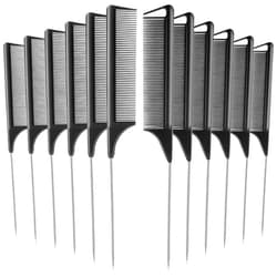 Patelai 12 Pieces Rat Tail Comb Carbon Fiber Parting Comb Set, Stainless Steel Tail Hair Comb Heat Resistant Teasing Comb for Braid Hair Salon Home Use