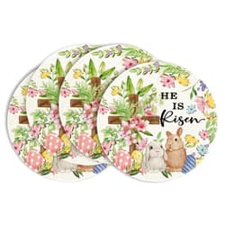 Artoid Mode Bunny Rabbits Flower Colorful Eggs Easter Placemats Set of 4, 14 Inch Round Spring Holiday Table Mats for Party Kitchen Dining Decoration
