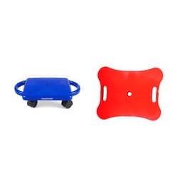 hand2mind Blue Indoor Scooter Board with Safety Handles for Kids Ages 6-12, Plastic Floor Scooter Board with Rollers, Physical Education for Home, Homeschool Supplies (Pack of 1)