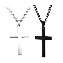Nicedony 2pcs Cross Pendant Necklace Matching Set His & Hers Couple Necklace Plain Polished Cross Link Chain Choker Jewelry Gift for Lover Anniversary Promise Necklace for Men Women, Black Silver Necklace