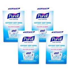 PURELL Cottony Soft Hand Sanitizing Wipes, Clean Scent, 24 Individually Wrapped Wipes (Pack of 4 Boxes) – 9029-04-CMR