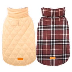 Kuoser Dog Coats Dog Jackets Waterproof Coats for Dogs Windproof Cold Weather Coats Small Medium Large Dog Clothes Reversible British Style Plaid Dog Sweaters Pets Apparel Winter Vest for Dog Brown M