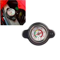 Slykew 1 PC Car High-Pressure Radiator Cap with Temperature Gauge, 1.8 Bar Vehicle Fuel Tank Cap for Real-Time Temp Monitoring, Universal Waterproof Metal Automotive Radiator Cap Accessories (Black)