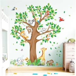 decalmile Large Jungle Animal Tree Wall Decals Giraffe Koala Leopard Safari Wall Stickers Baby Nursery Kids Bedroom Toddler Room Wall Decor