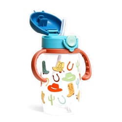 Itzy Ritzy Sippy Cup for Toddlers – Weighted Silicone Straw, Easy-Grip Handles, Snap-Close Leak-Proof Lid, BPA-Free & Dishwasher Safe – Bottle-to-Cup Transition Cup, 13oz (Western)
