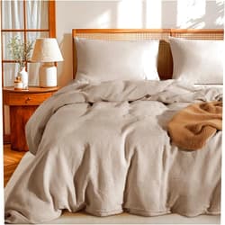 LBRO2M 100% France Linen Duvet Cover Set King Size,3 Piece Sets Natural Flax Comforter,Soft Breathable Cover 2 Pillowcase 1 Duvet Cover with Zipper,All Season (Linen)