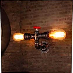 BYSUN Retro Wall lamp Retro Industrial Steampunk Wall Sconce, 2 Lights Metal Water Pipe Style Wall Mounted Lamp Light Fixture E26 Wall Industrial Vintage Edison Lamp Fixture