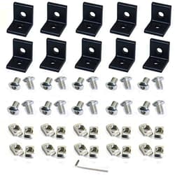 Boeray 10pcs 2 Hole Black 90 Degree Inside Corner Bracket Kit for 2020 Aluminum Extrusion Profile 20x20 Slot 6mm with 20pcs t nut + 20pcs hex Screw + 1pcs Wrench
