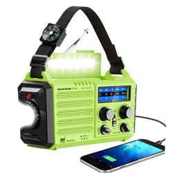 Eoxsmile NOAA Weather Radio, Emergency Hand Crank Radio with Solar Charger, Portable Battery Operated AM FM Shortwave Radio with LED Flashlight, USB Charger, Earbud Jack, SOS Alert for Home Survival Hurricane