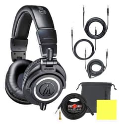 Liquid Audio Audio Technica ATH-M50X Professional Studio Monitor Headphones Black Bundle w/Pig hog 25’ Extension Cable & Liquid Polishing Cloth with Detachable Cable