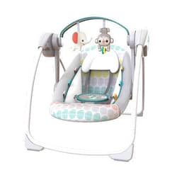 Bright Starts Portable Automatic 6-Speed Baby Swing with Adaptable Speed, Taggies, Music, Removable-Toy-Bar, 0-9 Months 6-20 lbs (Whimsical Wild)