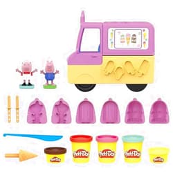 Play-Doh Peppa's Ice Cream Playset with Ice Cream Truck, Peppa and George Figures, and 5 Non-Toxic Modeling Compound Cans, Peppa Pig Toy for Kids 3 Years and Up