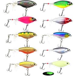 RTGSE 10PCS Top Water Fishing Lures Whopper Fishing Lure for Bass, Popper Fishing Lures with Floating Rotating Tail One Luminous Saltwater and Freshwater Plopping Lures for Bass