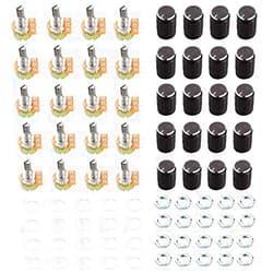 CenryKay 20 PCS B10K 10K 3Pin Ohm Knurled Shaft Linear Rotary Potentiometer Kit with Knob/Nuts/Washer Kit