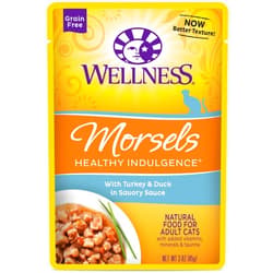 Wellness Healthy Indulgence Natural Grain Free Wet Cat Food, Morsels Turkey & Duck, 3-Ounce Pouch (Pack Of 24)