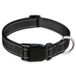 BOOMIBOO Reflective Dog Collar with Buckle Adjustable Safety Nylon Collars for Small Medium Large Dogs, Black S