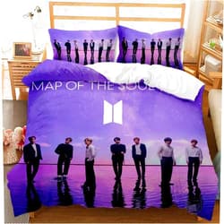 Ghymxyy Kpop BTS Bedding Set Galaxy Jimin SUGA V Rap J-Hope Jungkook Duvet Cover Set for Teens Girls Purple King Size 1 Duvet Cover 2 Pillowcases (Queen (90x90))