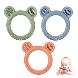 Eascrozn Baby Teething Toys for Babies 0-6 Months Set of 3, Baby Toys 6 to 12 Months, BPA Free Soft and Textured Bear Ring Silicone Teether Relief Soothing Sore Gums Chew Infant Toys