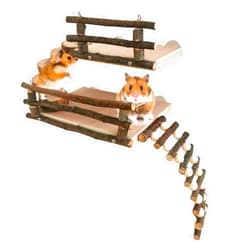 Fhiny Hamster Climbing Toys, 2 Layer Wooden Activity Platform with Bridge Hanging Playground Cage Accessories Hamster Wood Chewing Toys for Dwarf Hamsters Gerbils Small Pets