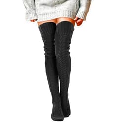Buauty Women's Cable Knitted Boot Socks Thigh High Socks Extra Long Winter Thick Stockings Over Knee Leg Warmers Fuzzy 2024
