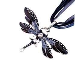 AKOAK Fashion Creative Bohemian Jewelry Ethnic Multi-layer Chain Colorful Enamel Dragonfly Pendant Necklace（Black）