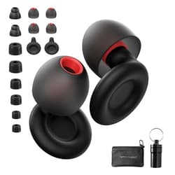 FUNSOUND Ear Plugs for Sleeping Noise Reduction Reuseable, Concerts, Focus, Travel, Work, High Fidelity– 7 Pair Eartips – Flexible Soft-Touch – NRR of 24 and 27 dB Noise Cancelling Black Red,1 Count(Pack of 1)