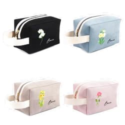 Aiemghsde Personalized Name Makeup Bag with Birth Flower, Custom Travel Make Up Organizer Cosmetic Brush Bags Case for Women (Style 4)