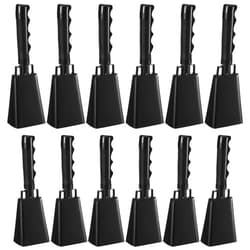 Pelopy 12 Pcs Large Cow Bell 9 '' Cowbell with Handle Cowbells for Sporting Events Hand Percussion Cheering Bell Chimes for Football Game, Alarm Loud Noise Makers, Musical Instrument(Black)