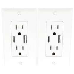 POWAWINI 2 Pack - POWAWINI Wall Outlet 15 Amp, UL Listed, USB C & USB A Port, Self-Test with LED Indicator, Tamper-Resistant Receptacle with Decor Wall Plates and Screws (White)