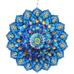 Hukalw Mandala Peacock Wind Spinners, 12 inch 3D Stainless Steel Hanging Wind Spinner Mandala Peacock Gifts for Women/Men, Wind Catchers Kinetic Sculpture for Indoor/Outdoor Decor,Yard Art,Garden Decoration
