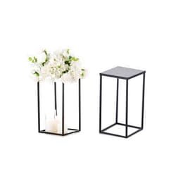 Sziqiqi Wedding Centerpieces Vase for Tables with Plates - 2 Pcs Metal Column Geometric Flower Stand 15.7in Black Flower Display Rack Decorations for T-Stage Reception Party Fiesta Event Home