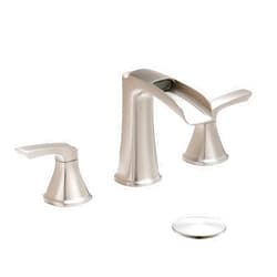 Fapully Brushed Nickel Bathroom Faucet 3 Hole, Waterfall 8 Inch Widespread Bathroom Sink Faucet with Pop-up Drain, Two-Handle Faucet for Bathroom Sink